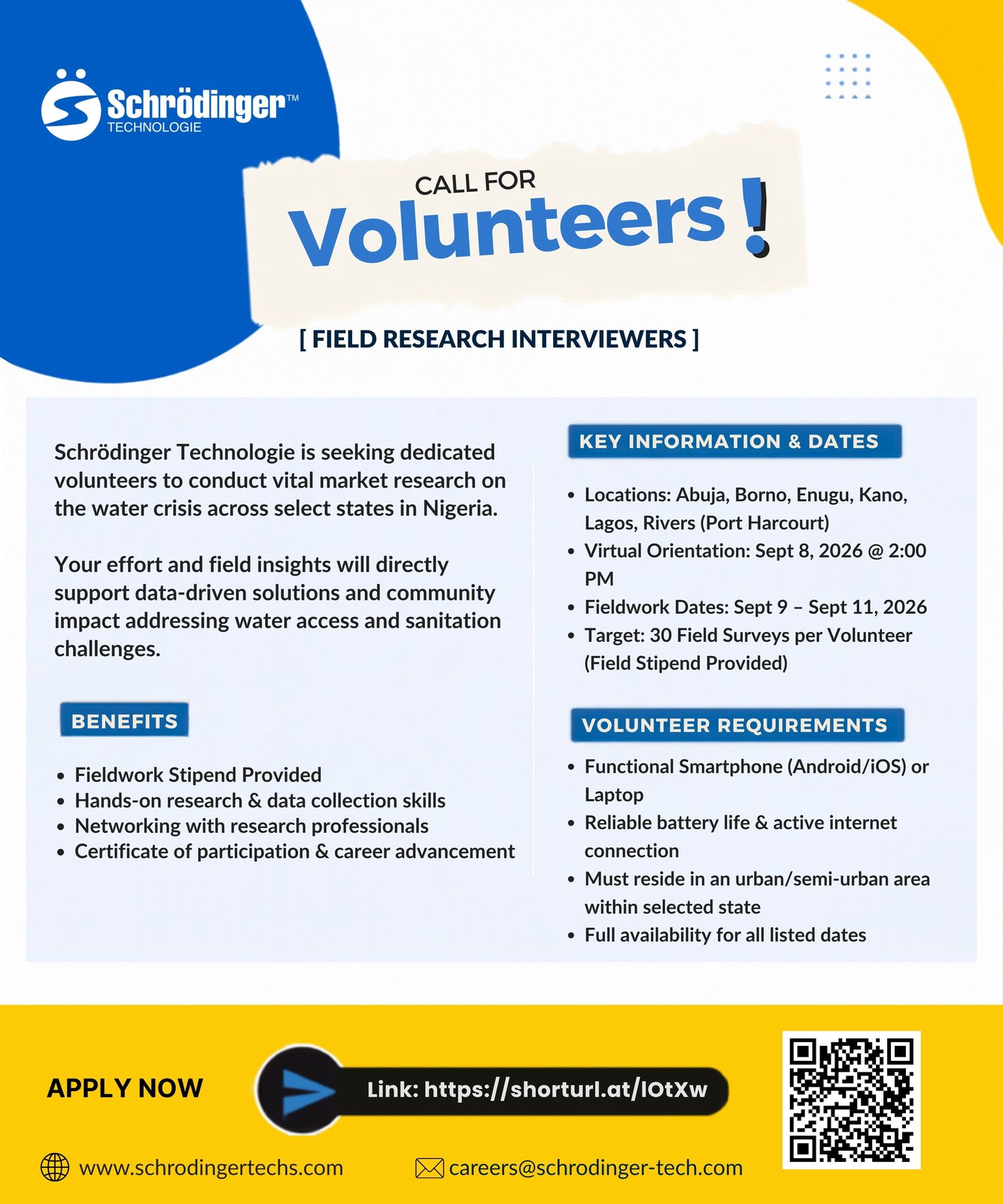 Call for Volunteers: Field Research Interviewers flyer